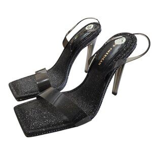 Good American Crystal Crush Lucite Glitter Sling Back Heels Sz 10